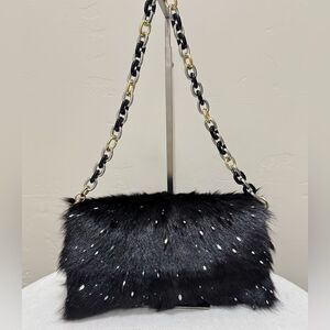 Black Handmade Real Goat Hair-on Hide Baguette Bag/Clutch/Shoulder Bag/Crossbody